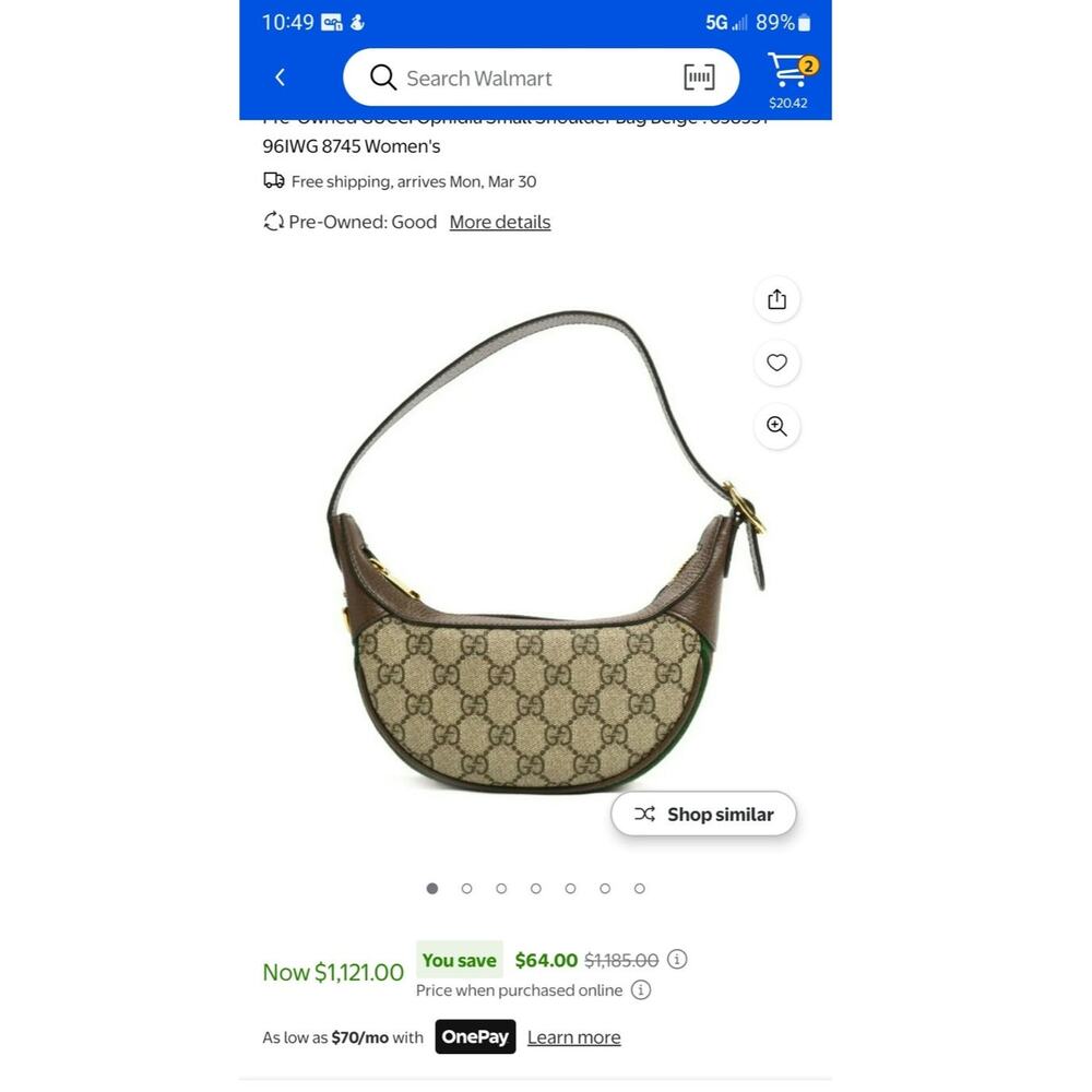 Gucci Ophidia Mini Bag Signature Beige GG Canvas Brown Leather Green & Red Web - Picture 10 of 11